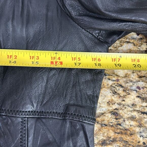 Saint Tropez Black Leather Asymmetrical Zip Jacket With Pockets Size M - Picture 8 of 11